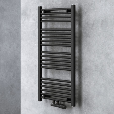 Doporro – Sèche-serviette eau chaude 100x50cm – Radiateur tubulaire vertical en acier inoxydable – Puissance 491W – Couleur gris-noir