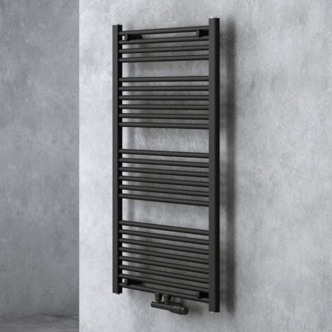 Doporro – Sèche-serviette eau chaude 120x60cm – Radiateur tubulaire vertical en acier inoxydable – 695W – Couleur gris-noir – Connexion centrale