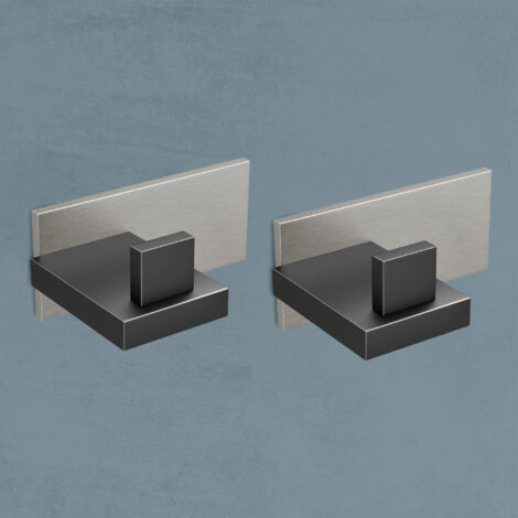 doporro Set 2 Ganci Adesivi da Parete Extra Forti in Acciaio Inox, Senza Forare, per Bagno, Cucina o Camera da Letto, Nero Opaco/Nichel Spazzolato