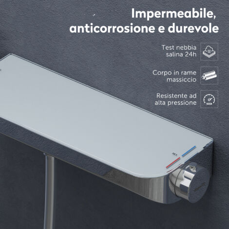 doporro Sistema Doccia Termostatico con Doccetta a Mano Cromato Miscelatore per Vasca Soffione in Ottone con Mensola Portaoggetti per Bagno Duschsystem8