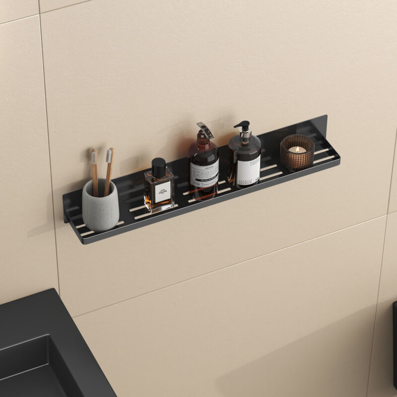 doporro Support de Rangement au Mur en Acier au Carbone Étagère Rangement à Poser Noir pour Salle de Bain Cuisine Étagère Douche 60×8,3×8 CM Reglo-01