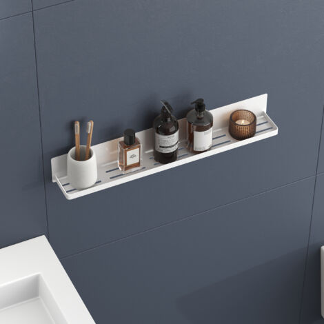 doporro Support de Rangement au Mur en Acier au Carbone Étagère Rangement à Poser Blanc pour Salle de Bain Cuisine Étagère Douche 60×8,3×8 CM Reglo-01
