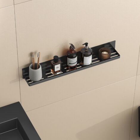 doporro Support de Rangement au Mur en Acier au Carbone Étagère Rangement à Poser Noir pour Salle de Bain Cuisine Étagère Douche 60×8,3×8 CM Reglo-01