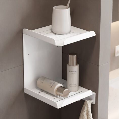 doporro Support de Rangement au Mur en Acier au Carbone Étagère Rangement avec Crochets à Poser à Susprendre Porte-Serviettes Blanc pour Salle de Bain Cuisine Chambre 220×220×274 MM Reglo-14