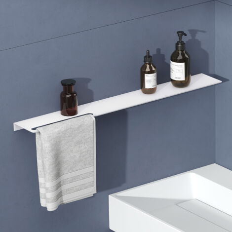 doporro Support de Rangement au Mur en Aluminium Étagère Rangement à Poser à Susprendre Porte-Serviettes Blanc Mat pour Salle de Bain Cuisine Chambre 80×12,5×3,2 CM Reglo-06
