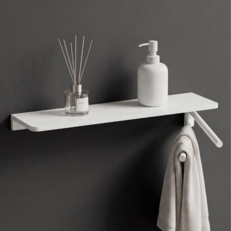 doporro Support de Rangement en Alliage d'Aluminium Étagère Rangement Murale Blanc à Poser à Susprendre Porte-Serviettes pour Salle de Bain Cuisine Chambre 400×110 MM Reglo-19