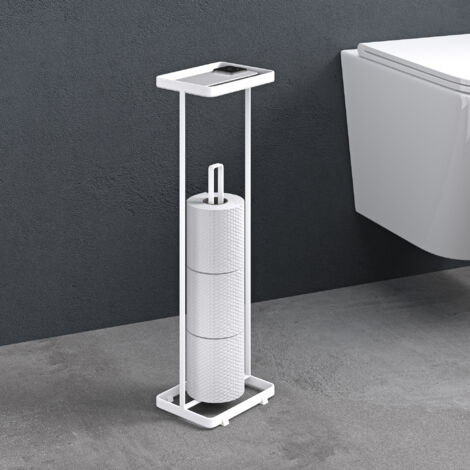 doporro Support de Rouleau de Papier Toilette en Acier au Carbone Porte-Papier Toilette de Sol Blanc Mat pour Rangement WC Aucune Installation Requise 16×12×52 CM Reglo-04