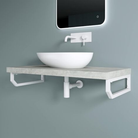 doporro Supporto da Parete per Lavandino48x2,5x15cm, Reggimensola Mensola Porta-Asciugamani WH03 in Acciaio Inossidabile, Bianco