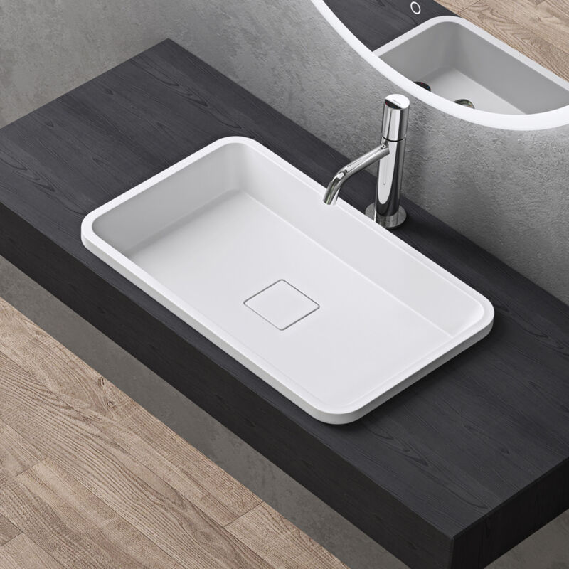 Doporro - Vasque à Encastrer Lavabo Blanc Mat 53cm Lave Mains Rectangulaire avec Cache Bonde et Bonde 53x33x10,5cm Colossum104