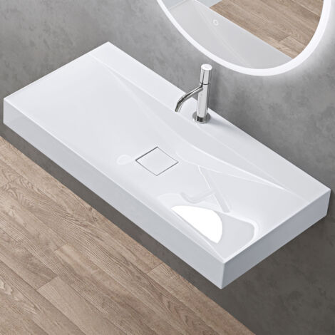 Doporro – Vasque à poser 100 cm suspendue blanche – Fonte minérale solid surface – Rectangulaire 100x48x12cm – Installation facile sans trop plein - Colossum810