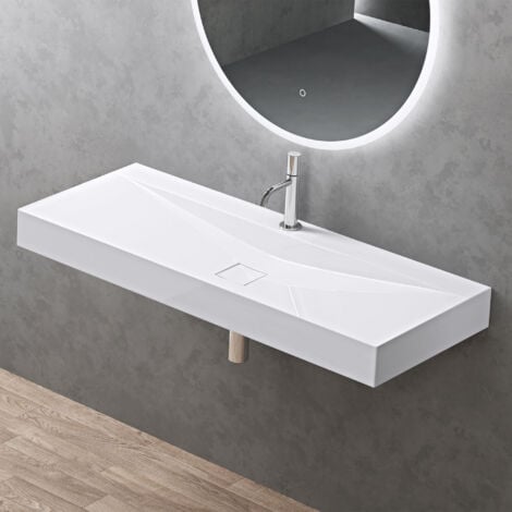 DOPORRO 120cm Lavabo Suspendu Blanc Colossum810 Fonte Minérale Solid Surface 120x48x10cm