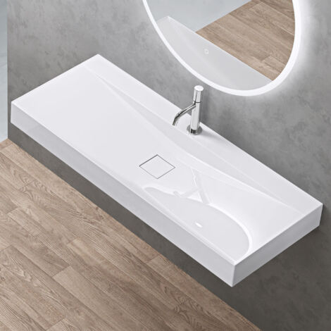 Doporro – Vasque à poser 120 cm – Lavabo suspendu blanc – Fonte minérale solid surface – Dimensions 120x48x12 cm – Sans trop-plein - Colossum810