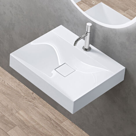 Doporro – Vasque à poser 60 cm suspendue – Fonte minérale solid surface – Rectangulaire blanc – Dimensions 60x48x12 cm – Installation flexible - Colossum810