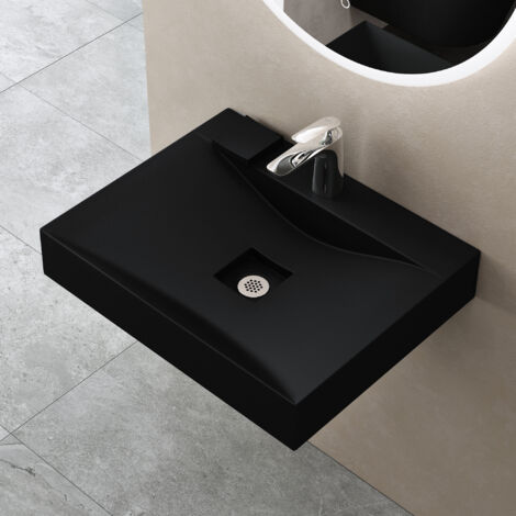 Doporro – Vasque à poser 60 cm – Lavabo suspendu noir mat – Fonte minérale solid surface – Dimensions 60x48x12 cm – Monobloc sans trop-plein - Colossum810