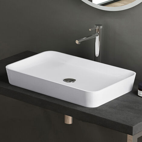 Doporro – Vasque à poser blanche mat 59,5cm – Fonte minérale solid surface – Dimensions 59,5x39,5x9cm – Lave-main sans trop plein - Colossum815