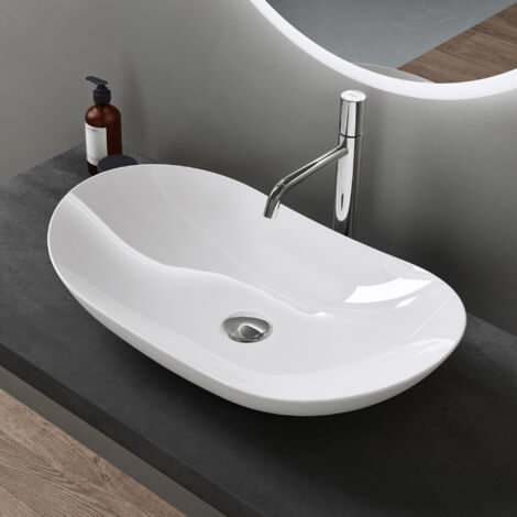 Évier lavabo vasque a poser ovale céramique lave-mains salle de bain