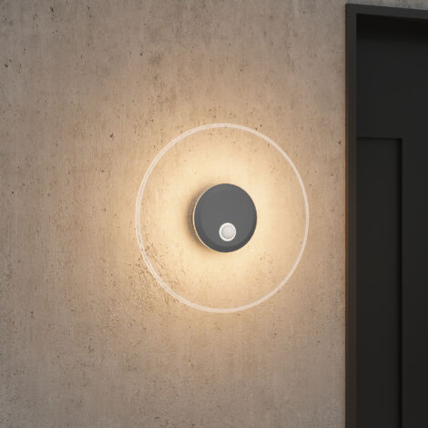 doporro Wandlampe Wandleuchte aussen LED 3000K rund Außenwandleuchte Bewegungsmelder für den Außenbereich ⌀30cm  Sandgrau dunkel LunaLights