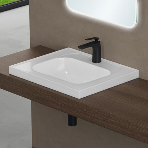 doporro Waschbecken Einbauwaschbecken aus Mineralguss Weiß Waschtisch BTH: 60x50x16.5cm Waschplatz Colossum3601