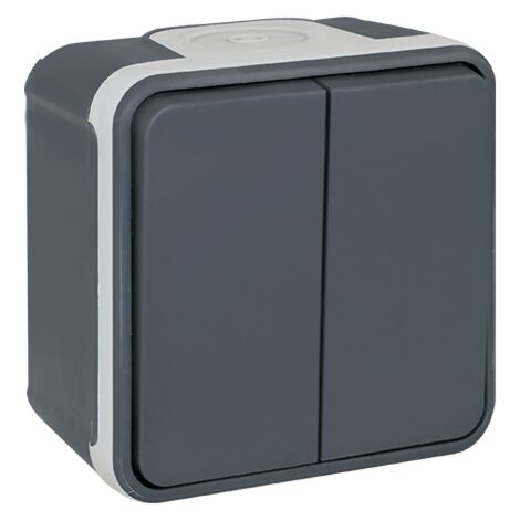 Doppel-Schalter mit Durchgang, 10A, grau - IP55 - OXXO