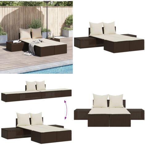 Doppel-Sonnenliege mit Auflagen Braun Poly Rattan - Doppel-Sonnenliege - Gartenliege - Lounge Chair - Outdoor Liege - Poolside Lounge - Home & Living