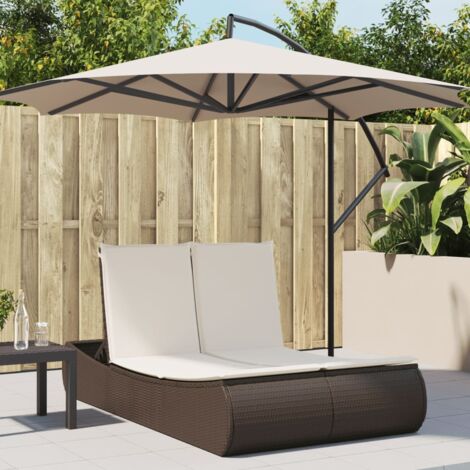 Doppel-Sonnenliege mit Auflagen Braun Poly Rattan vidaXL