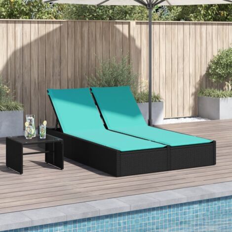 Doppel-Sonnenliege mit Kissen Schwarz Poly Rattan vidaXL
