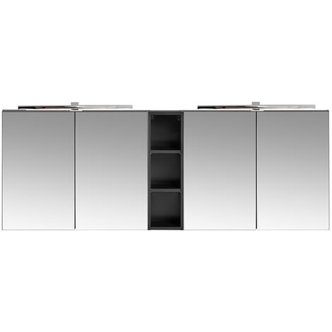 Doppel-Spiegelschrank, 180cm, LED-Beleuchtung, matt schwarz, PUEBLA-56-BLACK