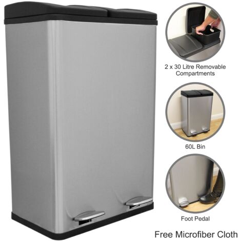 Doppel Tretmülleimer Edelstahl 60 L Mülltrennsystem Mülleimer Abfalleimer Duo