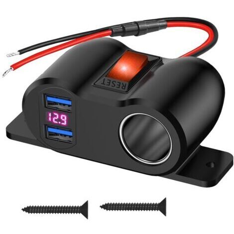 Doppel-USB-Kfz-Ladegerät, 36 W, 12 V, QC3.0, Zigarettenanzünder-Ladegerät mit Schalter und LED-Voltmeter, für Auto, Boot, LKW, Wohnmobil, SUV (USB)