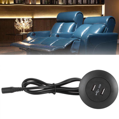 Doppel-USB-Ladegerät für Relaxsessel – Steckdose mit Schutzabdeckung und robustem ABS-Gehäuse – Schwarz, EU-Stecker 100–240 V, 5 V 2 A, kompatibel mit allen Smartphones