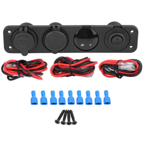 Doppel-USB-Ladegerät mit blauer LED, Voltmeter und Zigarettenanzünder - 4-Loch-Panel (12-24V)