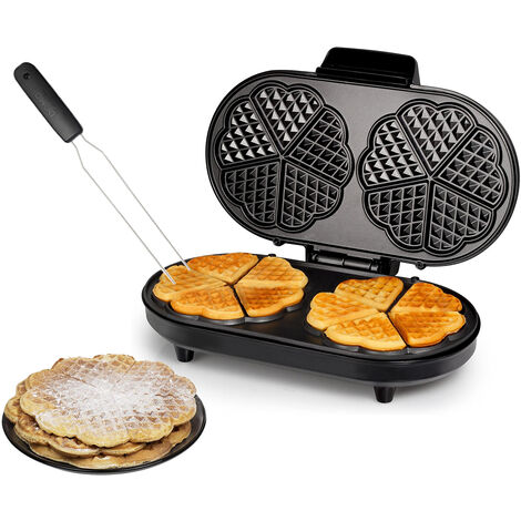 Doppel Waffeleisen & Gabel 10 dünne Herzwaffeln 2x Ø16cm Herzchen Waffelbäcker