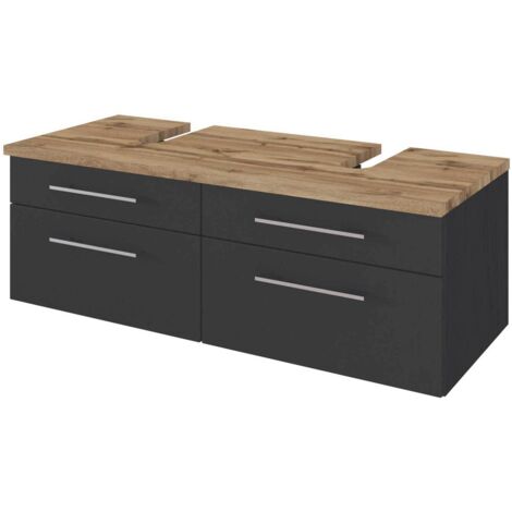 Doppel Waschtischunterschrank 120 cm, mit  Siphonausschnitten TAREE-03 in matt grau