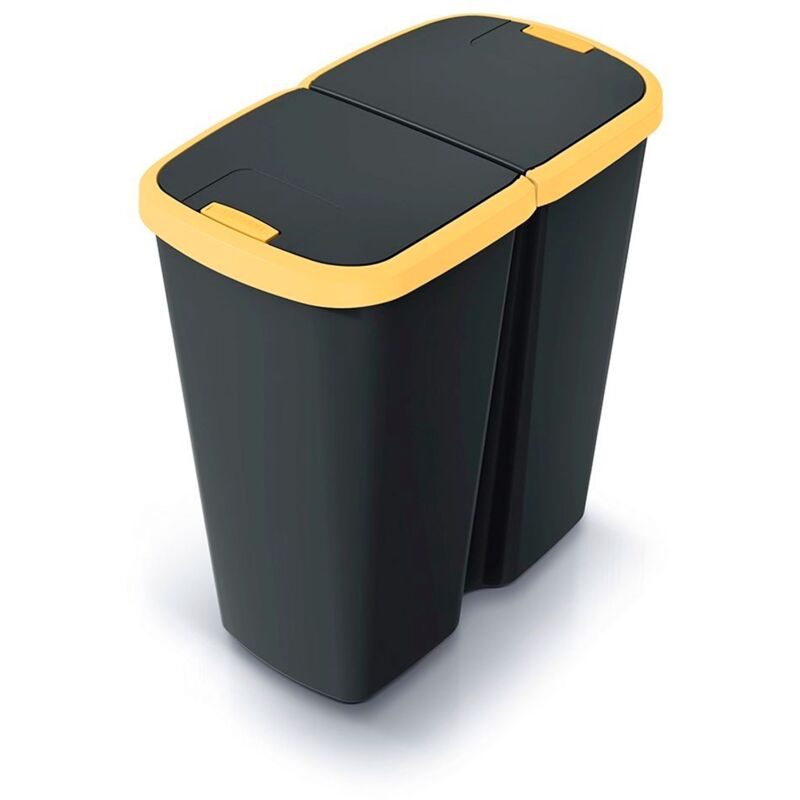 Keden Monzana® Mülleimer Küche 50l 2 Fächer Mit Deckel Druckknopf Abfalleimer Büro Papierkorb Biomüll Gelber Sack Mülltrennsystem Recycling Schwarz
