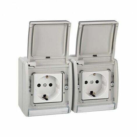 Doppelbasis-Bipolarstecker + TT vorverdrahtet grau Simon 44 Aqua 4490433-035