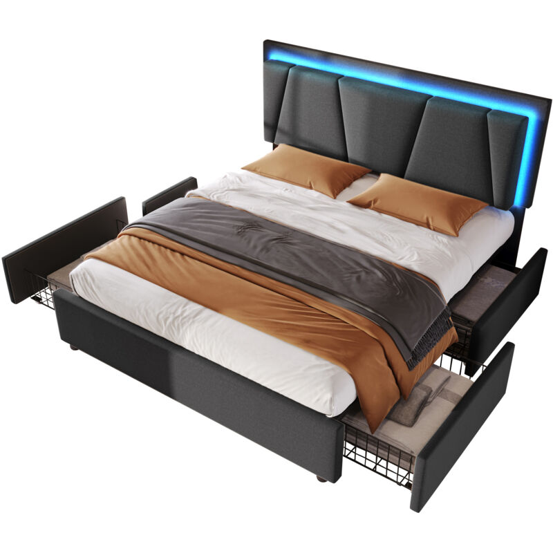 Mivray Doppelbett 140x200 Cm Mit Gepolstertem Kopfteil Und Integrierter Led-beleuchtung