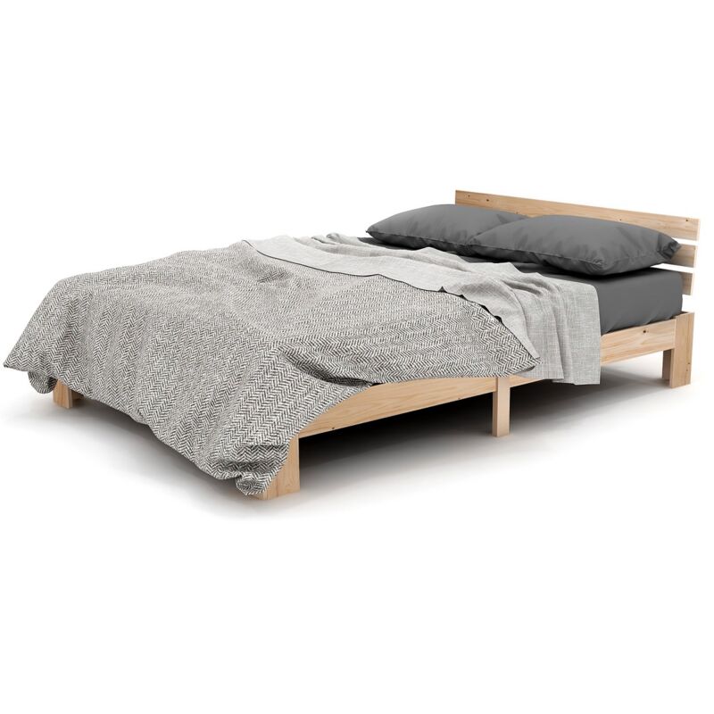 Mivray Doppelbett 140x200 Cm Mit Gestell Aus Massivholz, Naturfarbe