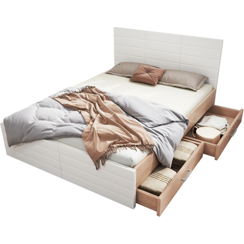 Mivray Doppelbett 140x200 Cm Mit Holzgestell Und 2 Stauraumschubladen