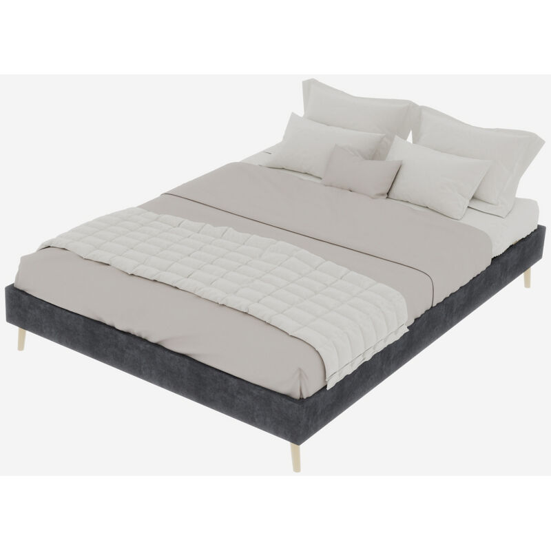 Mivray Doppelbett 140x200 Cm Mit Modernem Samtstoffgestell, Grau