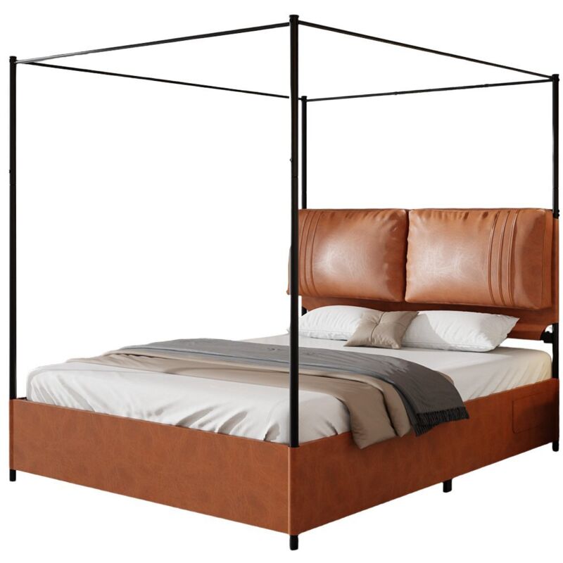 Mivray Doppelbett 140x200 Cm Mit Modulablem Gestell Mit Baldachin, Braun