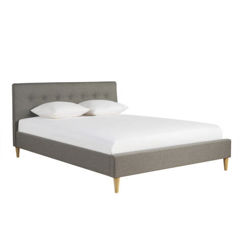 Doppelbett 160x200 cm mit Bettkopfteil aus hellgrauem Stoff LEONCE
