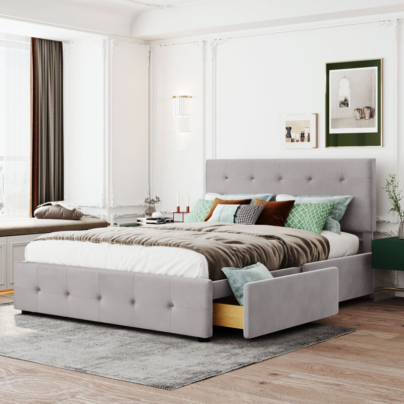 Mivray Doppelbett 160x200 Cm Mit Holzgestell Und 2 Schubladen