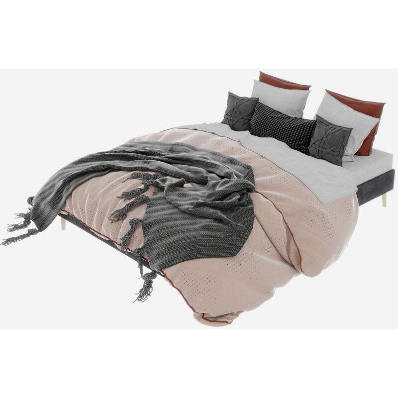Mivray Doppelbett 160x200 Cm Mit Holzgestell Und Samtstoff, Grau