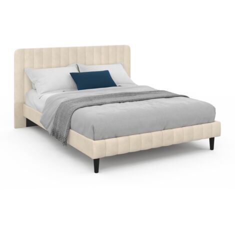 Doppelbett ANNIE mit Kopfteil und Bettkasten 140 x 190 cm Velours beige
