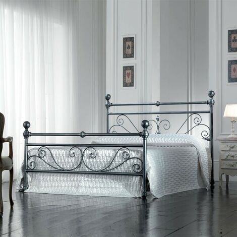 Doppelbett aus Eisen mit Fußteil Schwarz Silber NONNA 173x215x h128 cm