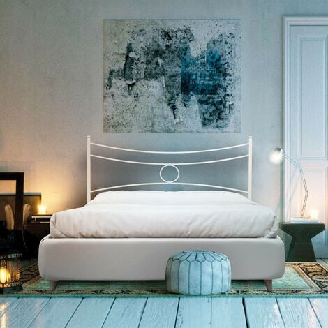 Doppelbett aus Eisen mit weißem Kunstleder Bettrahmen CONCA 166x208x h117 cm