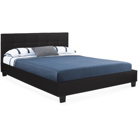 Doppelbett CHARLOTTE mit Kopfteil und Lattenrost 140 x 190 cm PVC schwarz