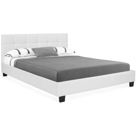 Doppelbett CHARLOTTE mit Kopfteil und Lattenrost 160 x 200 cm PVC weiß