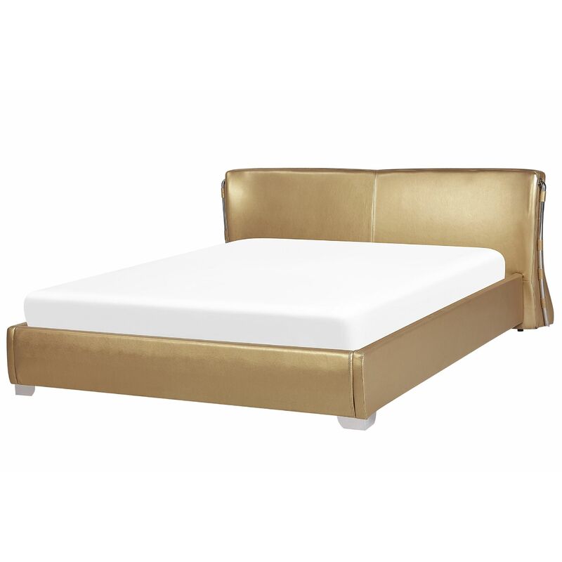 Doppelbett Gold Echtleder Verchromtes Metall Glamour - Gold