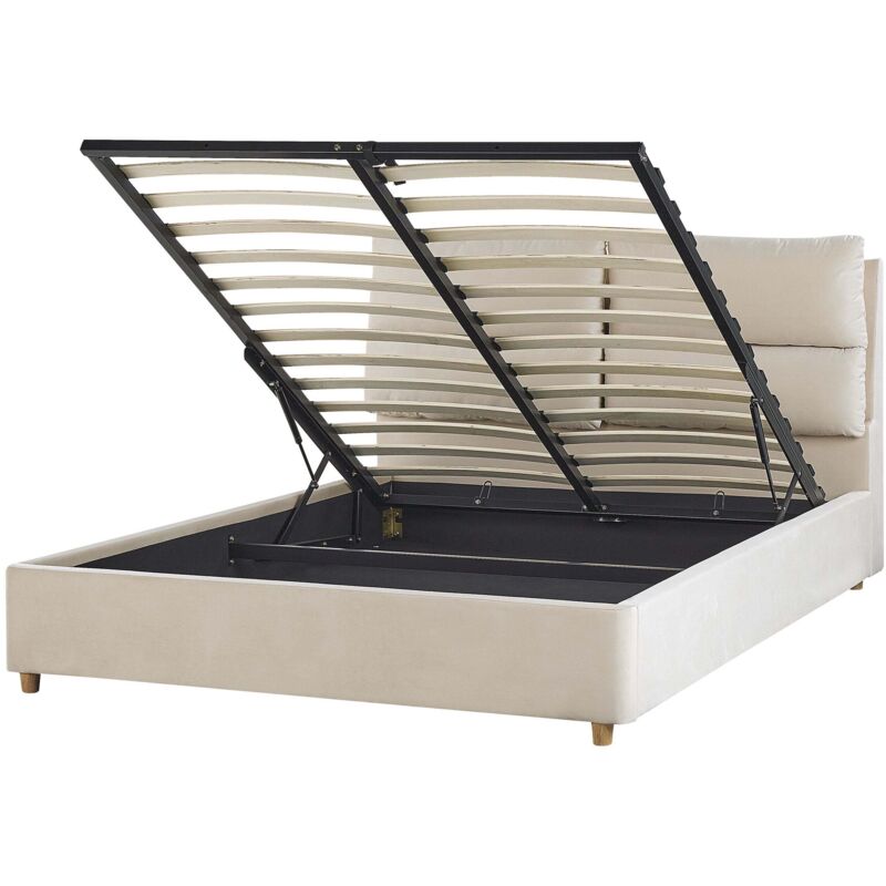 Beliani Bett Mit Stauraum Samtstoff Batilly 140 X 200 Cm Hellbeige